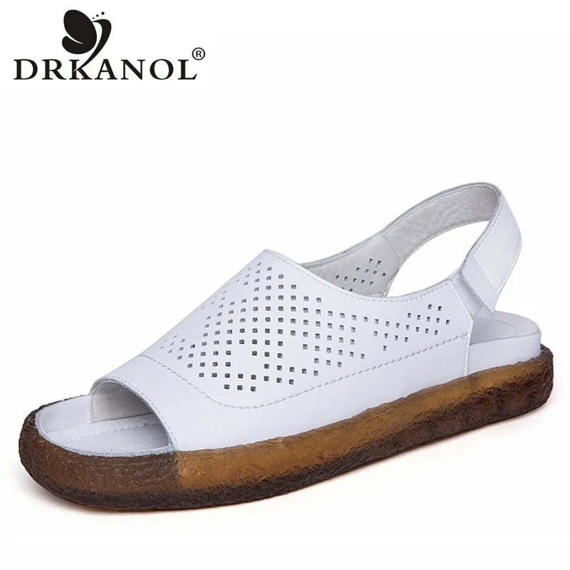 

DRKANOL Summer Shoes Women Sandals 2019 Handmade Genuine Leather Gladiator Sandals Women Open Toe Casual Flat Sandals Sandalias