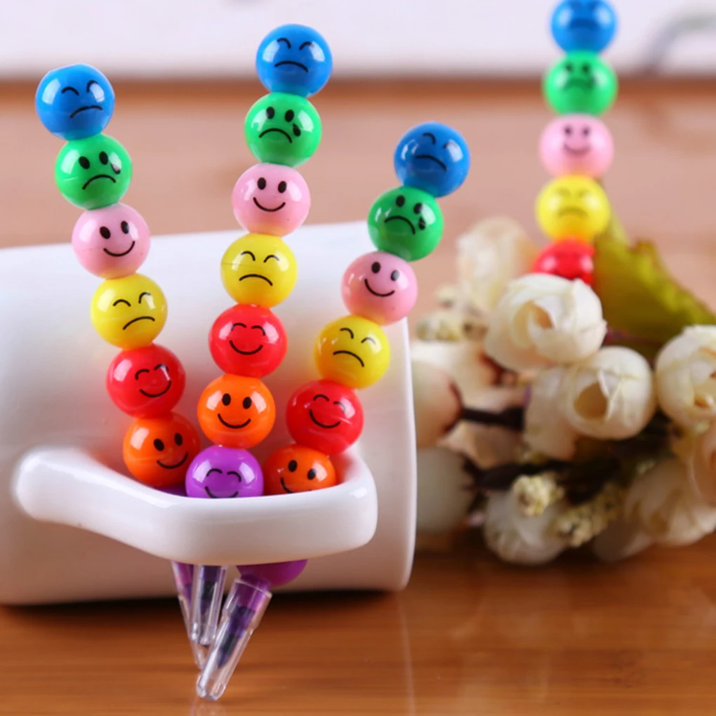

7 Colors Cartoon Face Print Pencils Lovely Round Graffiti Pen Stationery Gifts For Kids Wax Crayon Pencil Drawing Kids Crayon