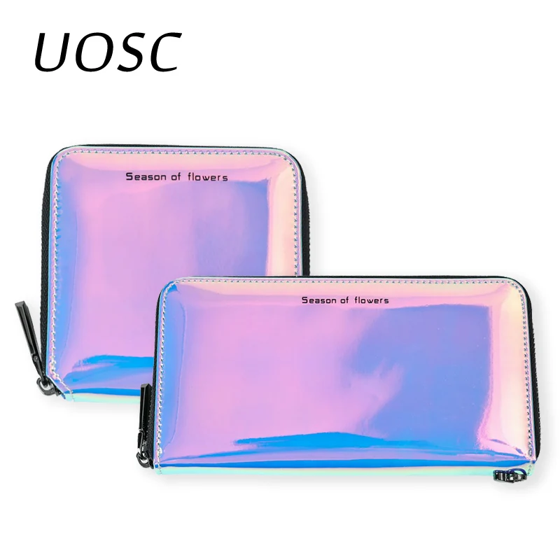 UOSC кошельки, геометрические светящиеся клатчи на молнии, сумочка для телефона, вместительная сумочка для монет, держатели с ремешками, сумки для женщин