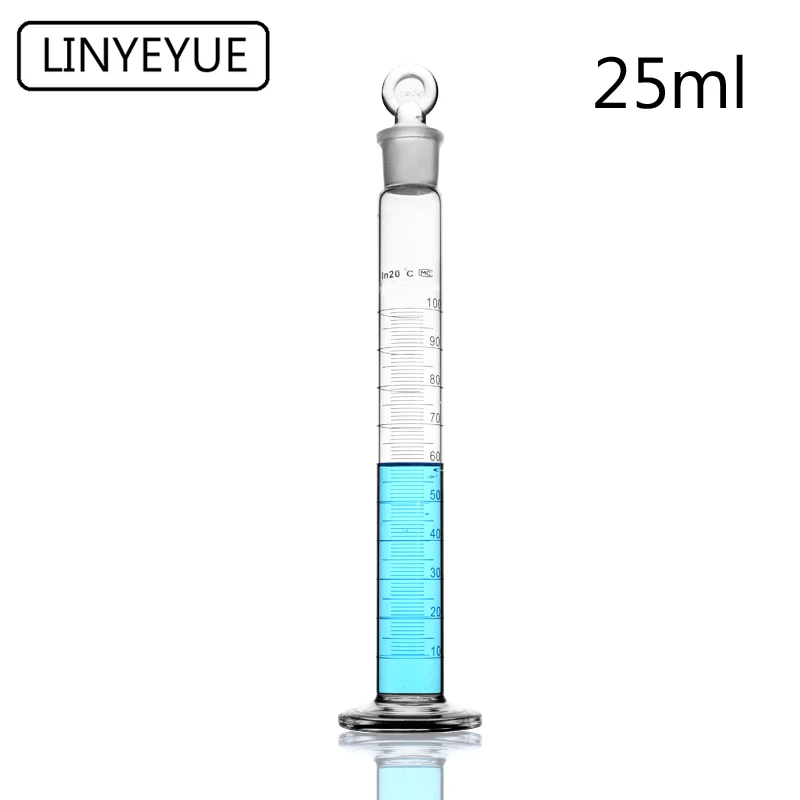 LINYEYUE 25 мл стеклянный Градуированный Цилиндр Со стоппером колпачок Мензурка цилиндр лабораторное химическое оборудование