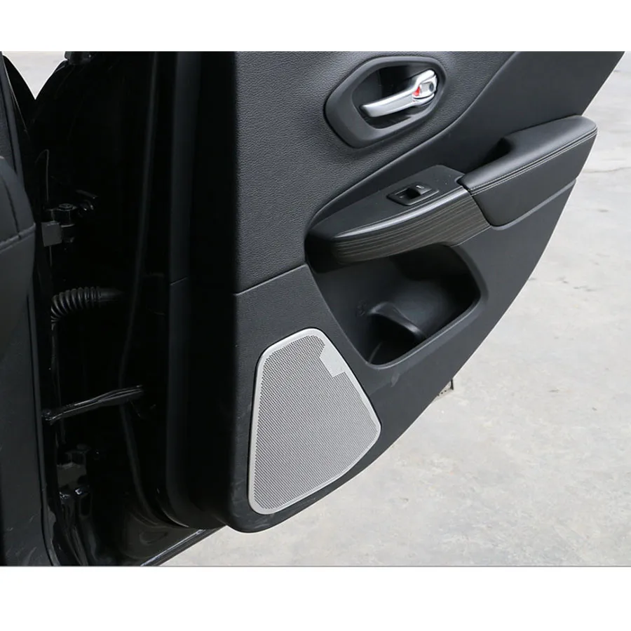 

YAQUICKA For Jeep Cherokee 14-16 4Pcs/Set Aluminum Interior Door Stereo Speaker Mesh Decorative Panel Cover Sticker Car-Styling