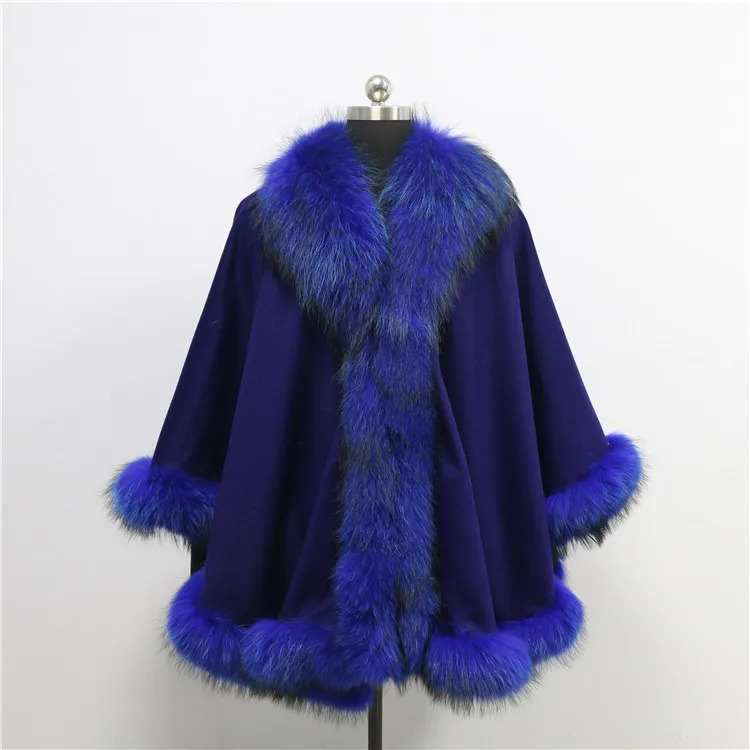 

Free shipping Drop shipping real big raccoon fur trim shawl cashmere cape