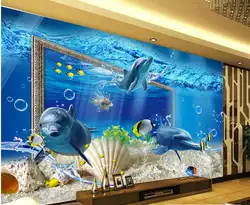 Украшение дома 3D стереоскопического подводный мир Дельфин фото обои для стен индивидуальные обои для стен