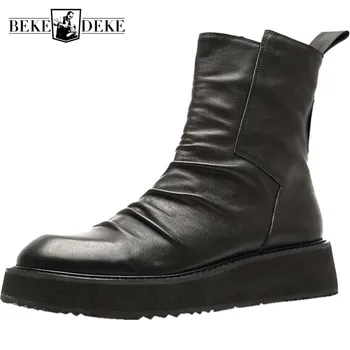 

High Quality Leather Black Zipper Military Boots Men Street Style Winter Platform Sneakers Stylish 2019 Work&Safety Ankle Boots
