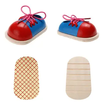 

1pcs Kids Lacing Shoes Montessori Educational Toys Children Wooden Toys Toddler Early Education Montessori Teaching Puzzle Toys