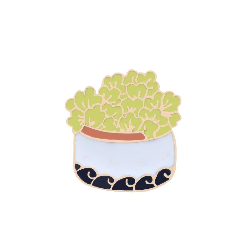 Мультфильм зеленый Горшечное растение брошь милая Трава цветок кактус Эмаль Булавка для женщин куртки нагрудные Кнопки булавки значок украшения подарки - Окраска металла: Style 4