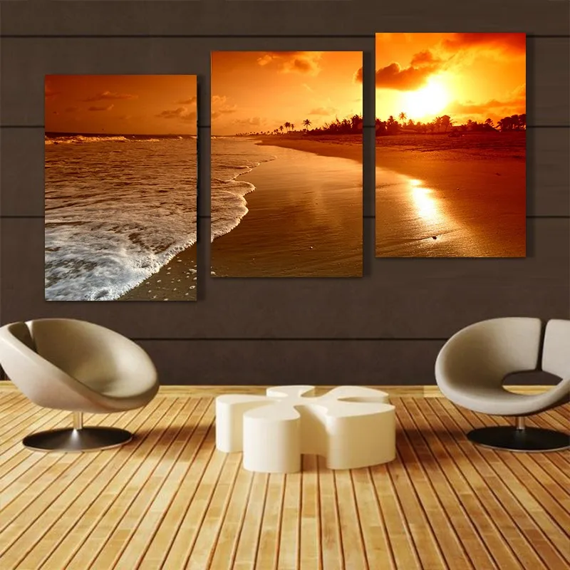 

3 pcs Realist cloud sea beach pictures canvas oil painting on wall art for living room print modern modular home decoration