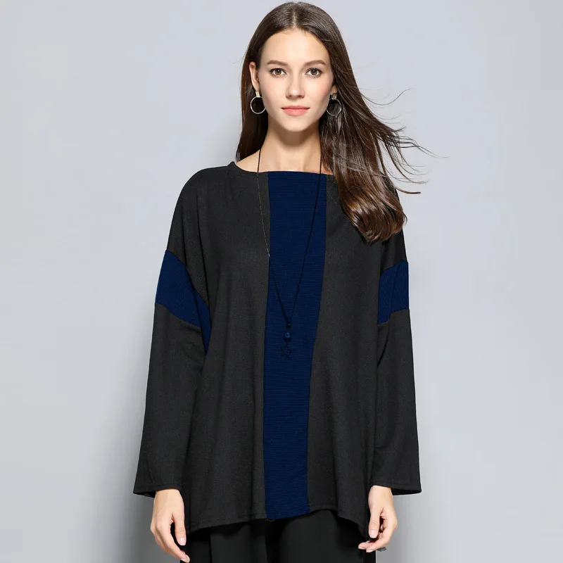 Europeo Casual Punto cuello Suéter blue Vestido gray Larga Moda army O Manga Estilo Color Black Mujer De Bloque Oversize 6fd6wY