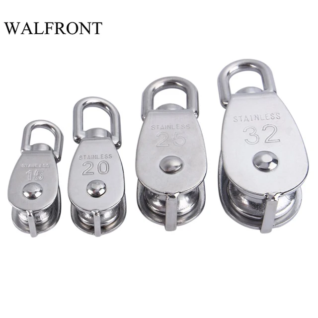 WALFRONT 4Pcs Single Wheel Swivel Pulley Block Heavy Duty Stainless Steel Lifting Rope Pulley For Wire Rope M15,M20,M25,M32 Size