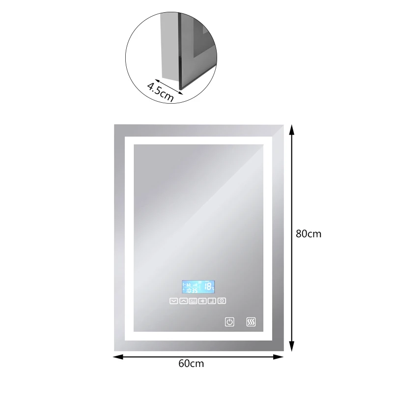 LED جدار الحمام مرآة لوضع مساحيق التجميل مضيئة مرآة مُكبرة مُضاءة الخلفية مع لمسة زر الغرور ضوء مصباح مرآة لوضع مساحيق التجميل HWC