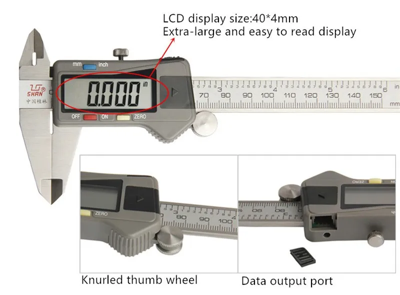 Pinças digitais eletrônicas de shan 0-150mm 0.01