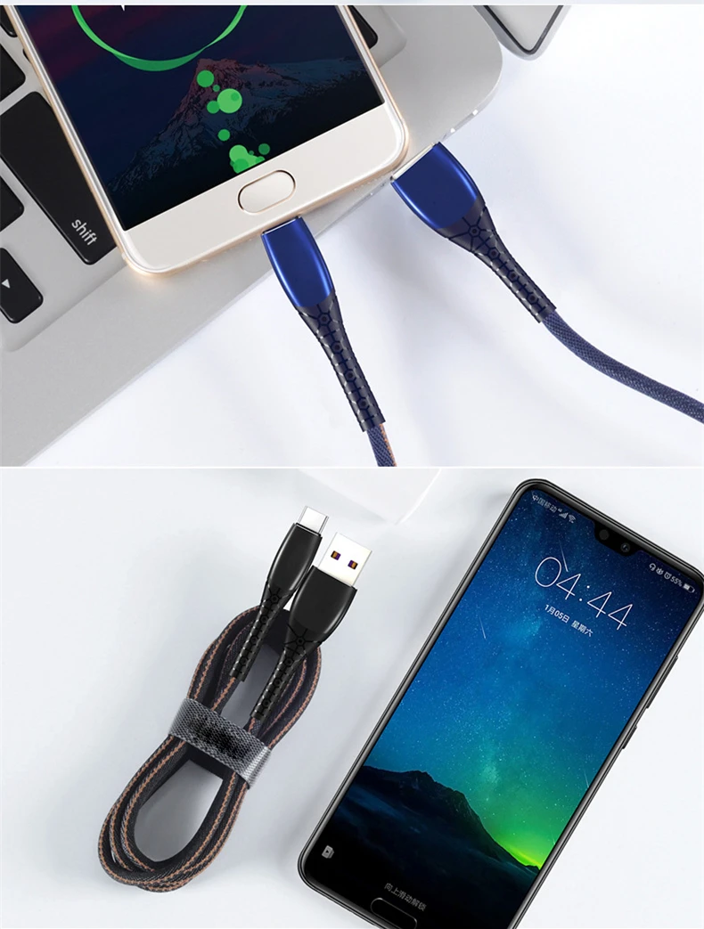 5A супер зарядный usb-кабель type C кабель джинсовый Плетеный Supercharge type C кабель для huawei P20 P30 Lite Pro V20 mate 20