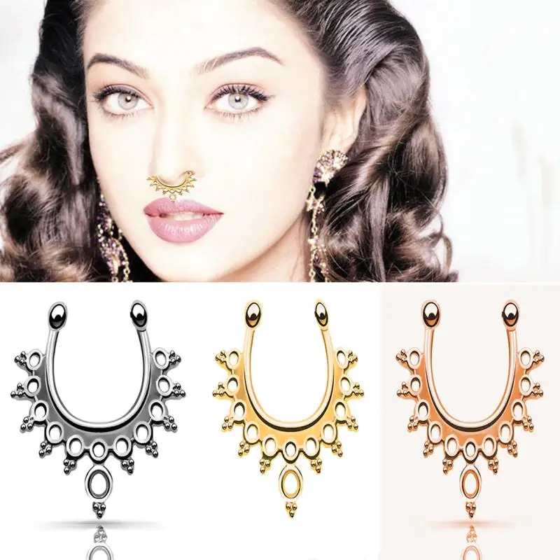 

5pcs/Lot Real Septum 3 Colors Nose Ring In 14 Styles For Women Ladies Ethnic Body Piercing Clip Sur Un Nez