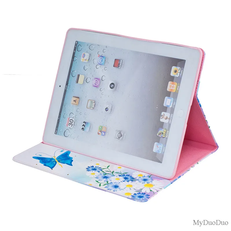 Cute Bear Pig Case For  Ipad 2 Case For Ipad 3 For Ipad 4 Case Beautiful Butterfly Flower PU Leather Stand Wallet Tablet Cover (23)