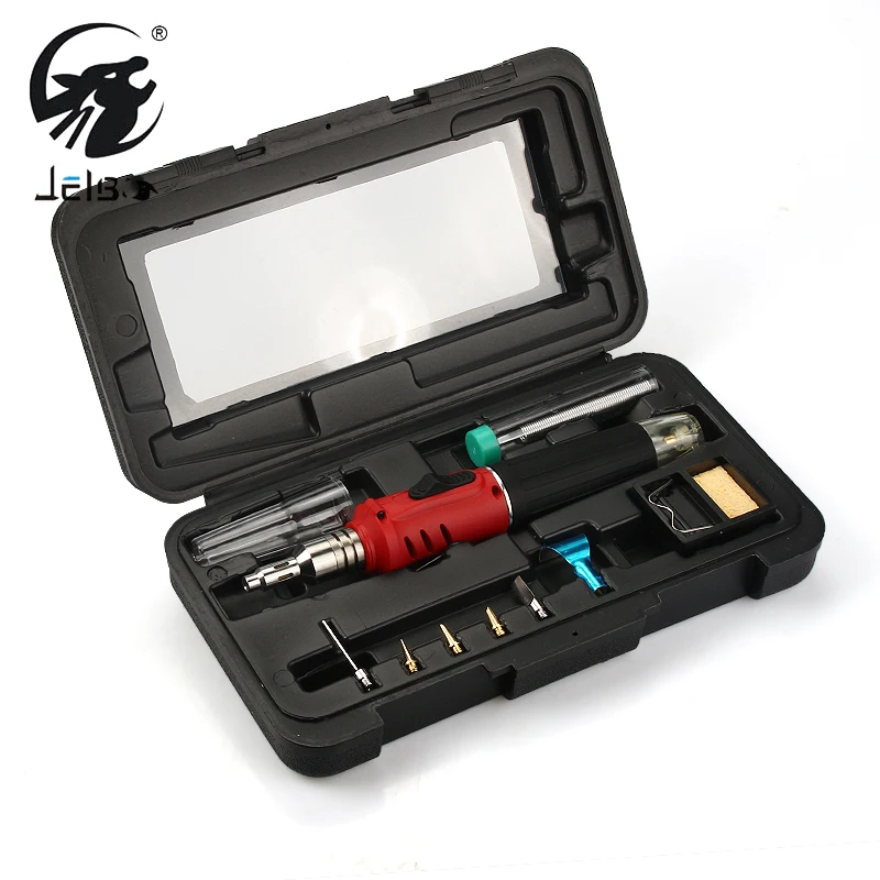

Jelbo 10 in 1 Electronic Ignition Gas Soldering Iron Welding Kit Gas Soldering Iron Tool Set Inflatable Iron Welding Assembly