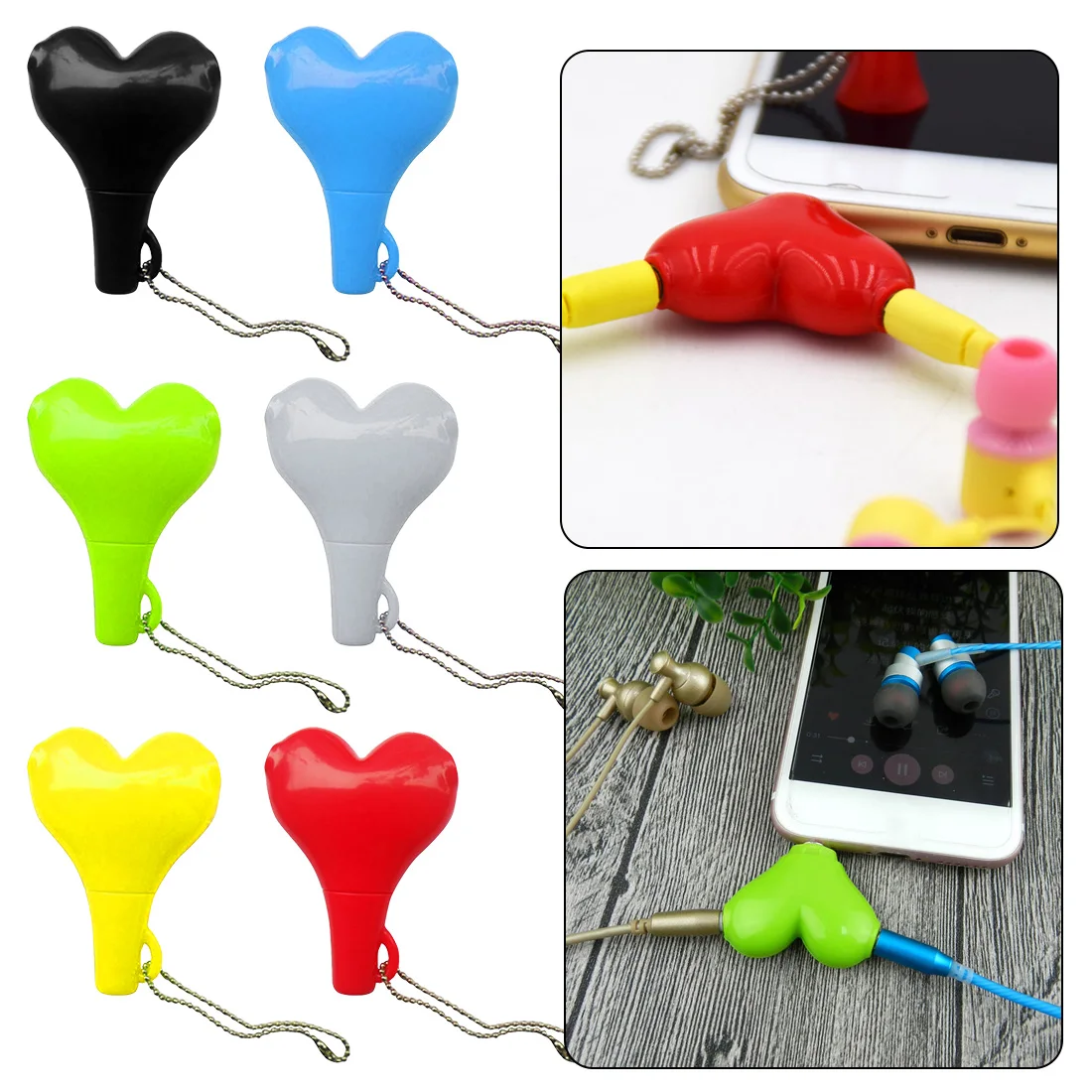 

3.5mm Stereo Audio Headset Heart Shape Headphone Splitter for Couple Connector Adapter for Mobilephone MP3 MP4