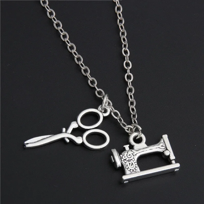 1pc Sewing Machine Necklace With Scissor Charms Silver Color Seamstress Jewelry Mother