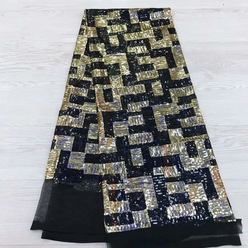 

HFX Gold/Black Wedding Dress Mesh Lace African French Net Lace Latest Nigeria French Tulle Lace Metal Sequin Fabric X1294-1