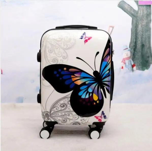 Travel tale 1" 20" 2" дюймовый Симпатичные масштабных дорожных чемоданов, комплект Бабочка Твердый багаж на ролликах, комплект для девочек - Цвет: 20 inch black side