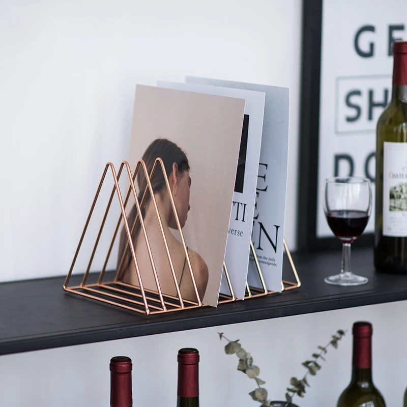 NordicStyleGeometricDesignGoldIronArtBookshelfMinimalismHomeOfficeStorageRackHomeOrganizerForBooksMagazine