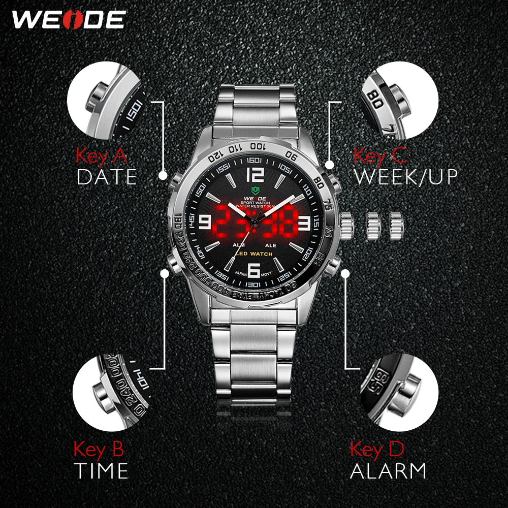 Best WEIDE Men s Digital Display Quartz Movement Auto Date Business Black Dial Wristwatch Waterproof Clock Military Relogio Masculino