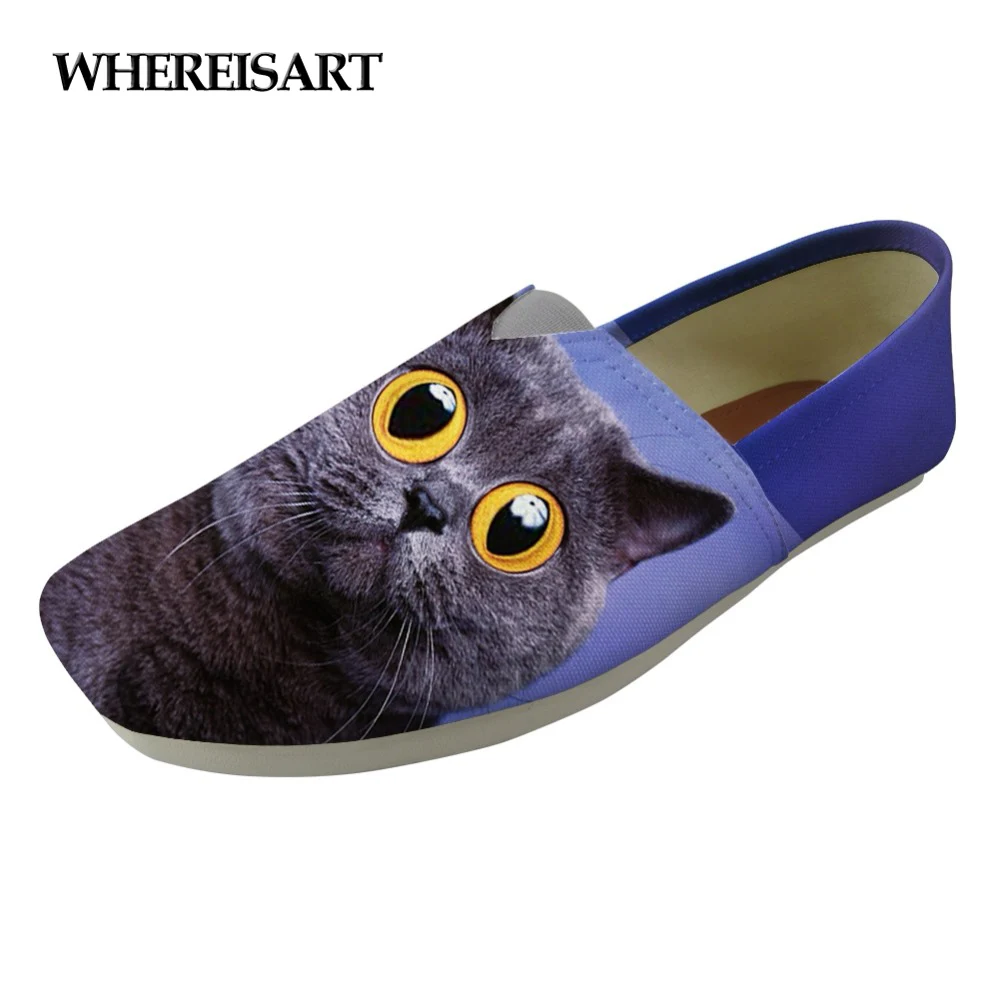 

WHEREISART Ladies Shoes Flats Women Loafers Shoes Cute Animal Cat Print Women's Fashion Canvas Lazy Cloth Shoes for Girls Shoes