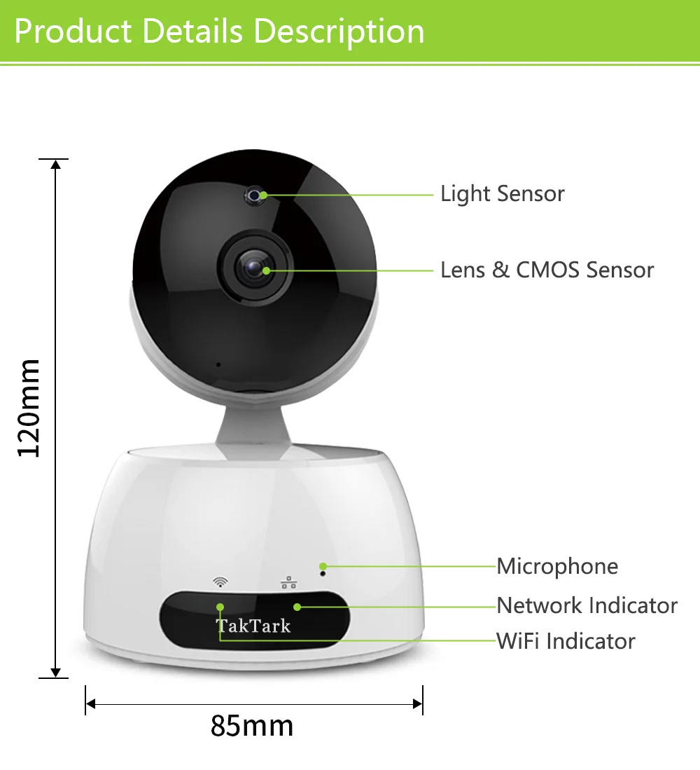 TakTark Беспроводная HD WiFi ip-камера видео для наблюдения в помещении Wi-Fi Детский Монитор сеть Няня няня Ночная безопасность