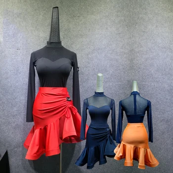

4 Color Latin Dance Skirt Women Lace Lotus Leaf Skirt For Lady Tango Ballroom Flamengo Salsa Dress Latin Dance Costumes BL1339