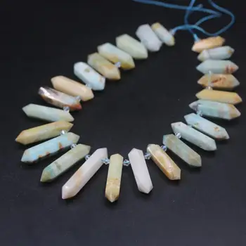 

15.5"strand Faceted Amazonite Double Point Top Drilled Graduated Pendants,Natural Stone Hexagon Slice Nugget Bead Jewelry Making