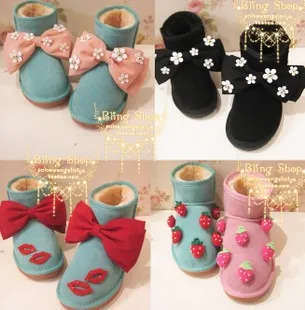 

Double 12 handmade christmas multicolor candy color bow cowhide short snow boots