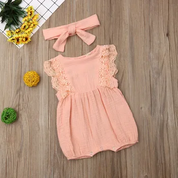 

New Fashion Newborn Kids Baby Girls Cotton Romper Jumpsuit Lace Sleeveless One Piece Outfits Clothes Summer 0-24M