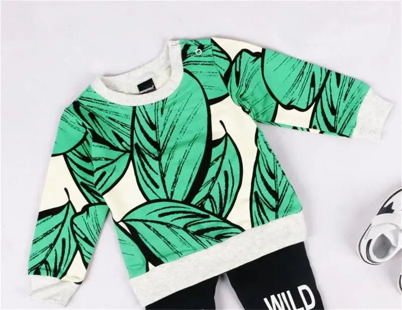 

Autumn Kids Baby tee-shirt Cotton boys&girls long sleeve tops cartoon Leaves print clothes children's top High quality