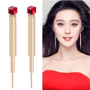 Watercubic Tel Red Blue Crystal Earring Female Fashion Watercubic Tel Red Blue Crystal Earring Female Fashion Long Earrings Design Bride Dress