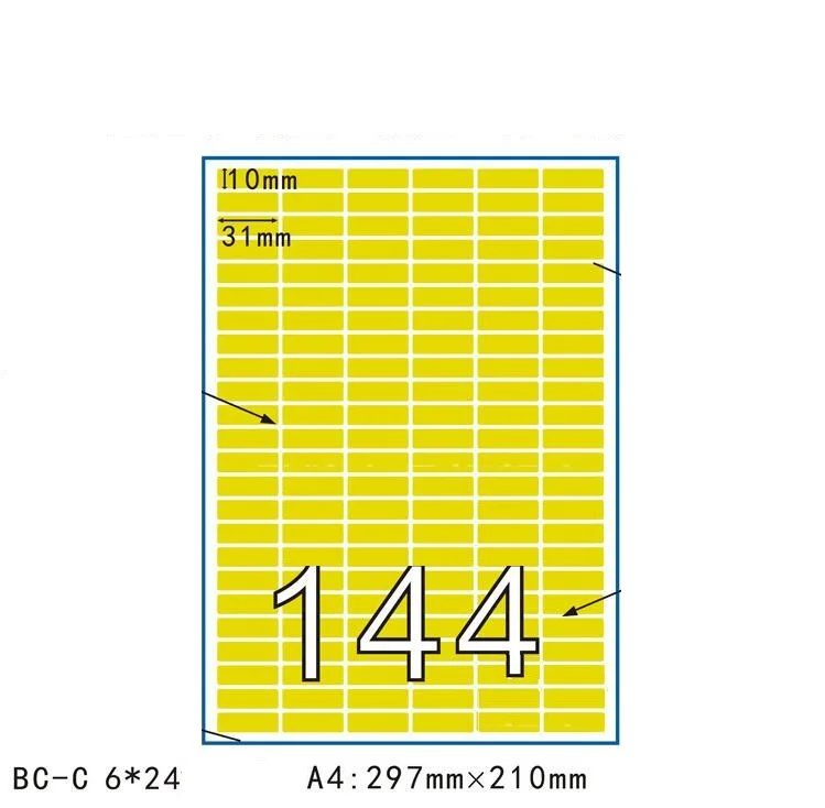 50sheets A4 Selfadhesive Sticker Yellow Die Cut Label Sticker Yellow