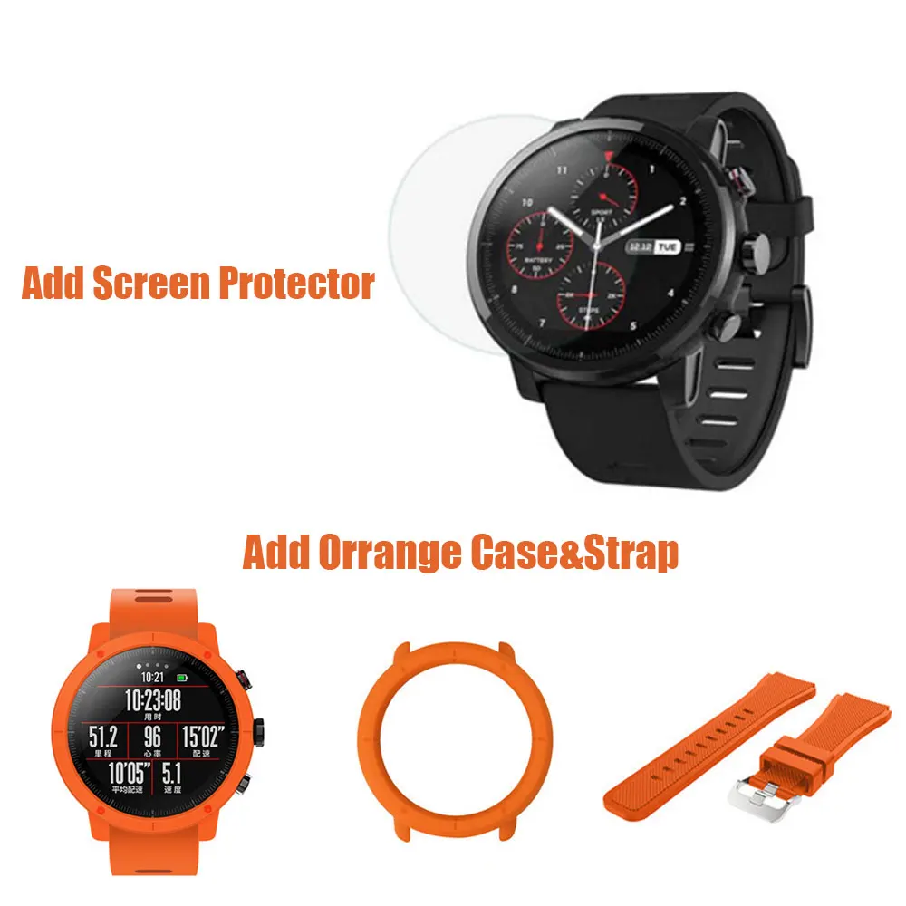 Xiaomi экосистема Amazfit Stratos Smartwatch APP Ver 2 с gps PPG пульсометром 5ATM водонепроницаемые спортивные умные часы - Цвет: Orrange Case Strap