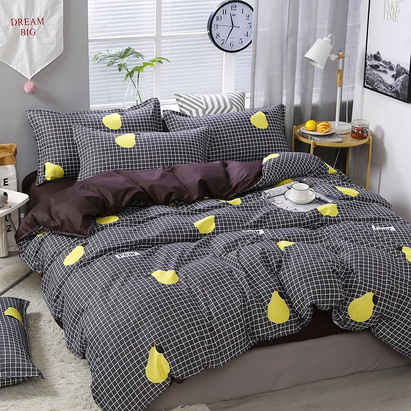 

Cartoon pears bedding sets fruits plaid duvet cover sets twin full queen king size bed sheet bedclothes kids quilt cover sets