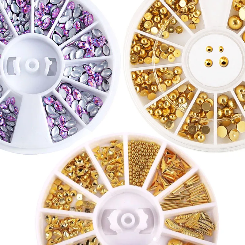 

Nail Rhinestones Studs 3D Wheel Metal Frame Starfish Shell Rivet Nail Studs For Nail Tips Round Triangle Square Mixed Accessorie
