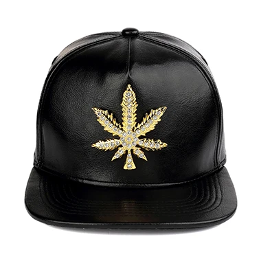 NYUK черная искусственная кожа горный хрусталь лист конопли металлические бейсболки с логотипом кленовые листья дизайн Snapback шляпы DJ Rap шляпа для мужчин и женщин Подарки - Цвет: Black