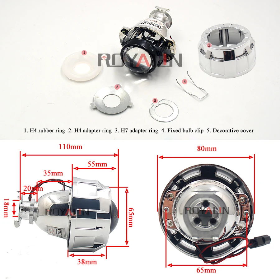 US $31.07 ROYALIN Car Styling 20 HID Bi xenon Headlight Projector Lens Metal W Mini Gatling Gun Shroud For Motorcycle H1 H7 H4 Retrofit