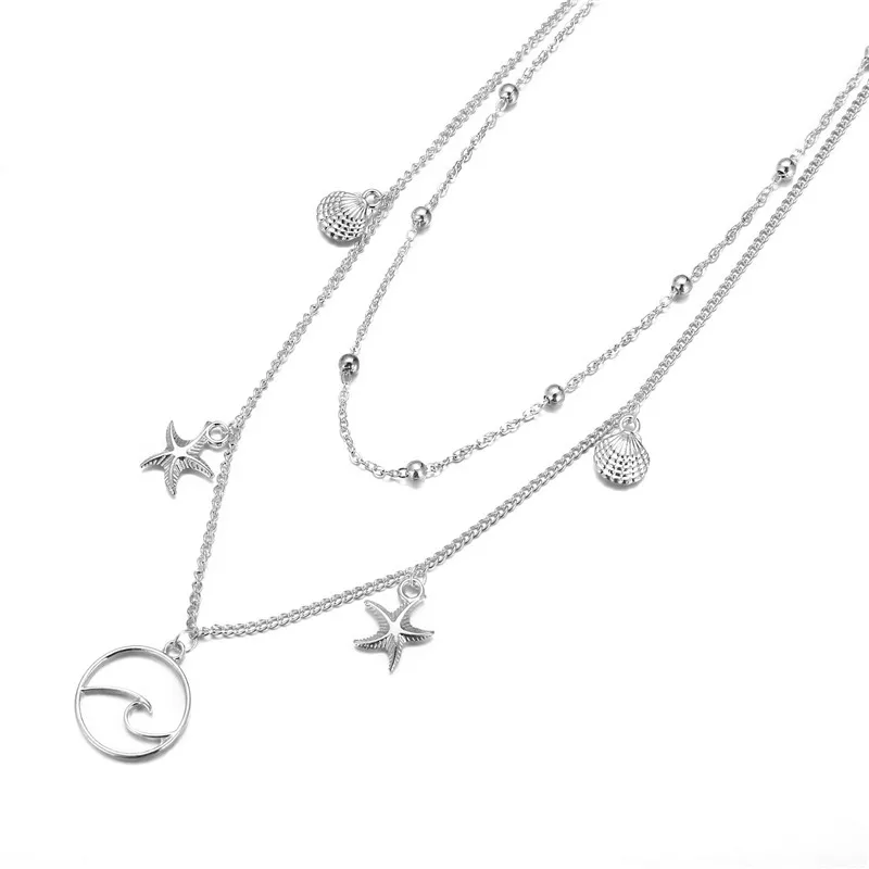 2018 New Boho Cowrie Shell Starfish Necklace For Women Choker Minimalist Beads Chain Multi Layered Necklaces Fashion Jewelry
