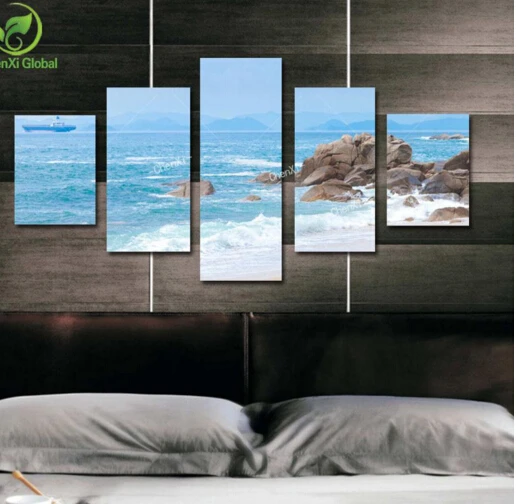 5 Panneau Mural Art Abstrait Moderne Peintures A L Huile Mer Plage