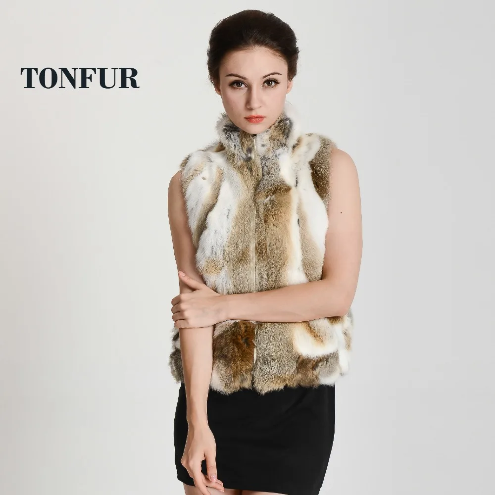 New Women Vintage Real Natural Rabbit Fur Vest with Zipper