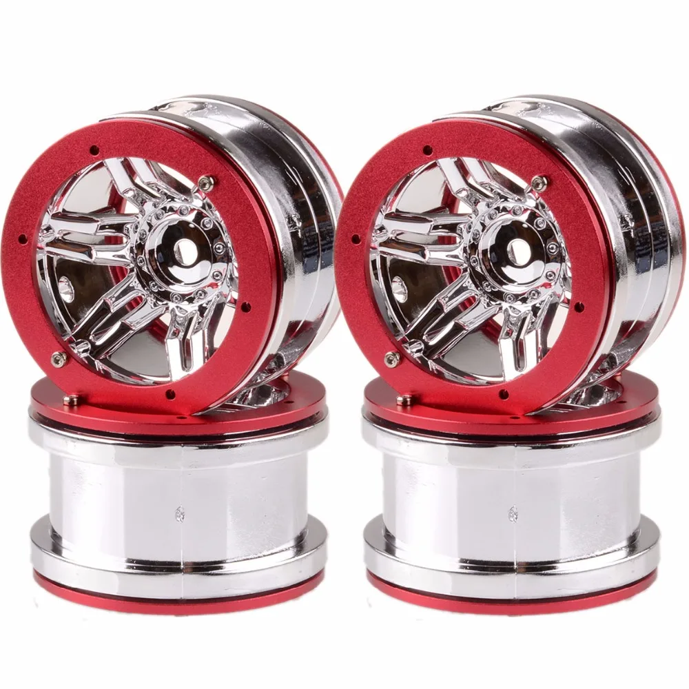 

AX-6007 Silver-Red 4pcs Rock Crawler Car 2.2" Beadlock Wheel Rims For RC Off-Road 1/10 HSP SCX10 D90 TAMIYA CC01 TRAXXAS Racing