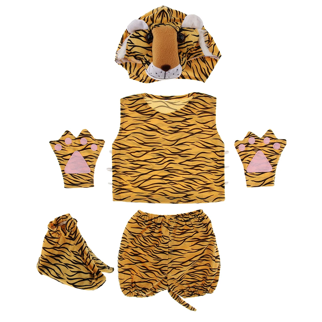 

Kids Animal Costume Set Tiger Hat Top Shorts Gloves Shoes Party Halloween