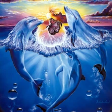 Три Дельфина DIY живопись по номерам 24 Цвета Пигмент кисть Искусство Ручная роспись креативная Цифровая живопись маслом