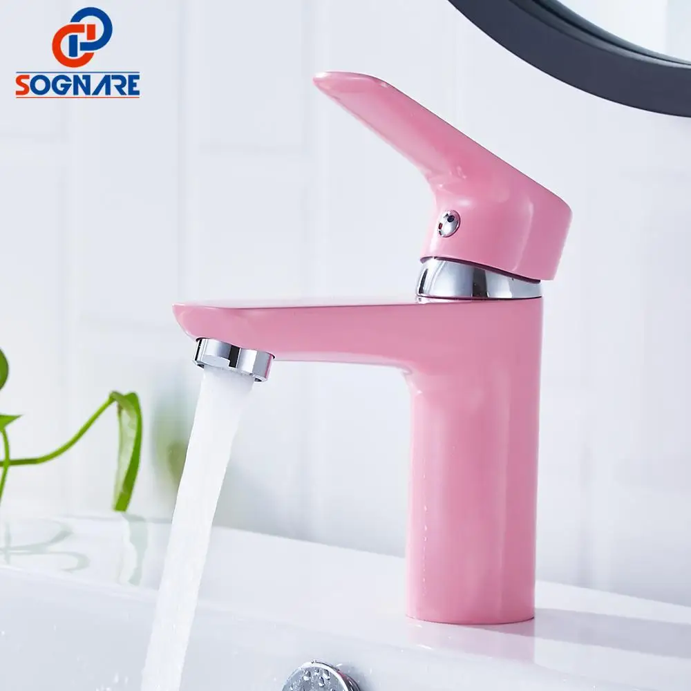 Us 44 99 40 Off Sognare Multicolor Basin Faucet For Bathroom Sink Faucet Brass Single Handle Cold And Hot Water Basin Sink Tap Pink Faucet Mixer In