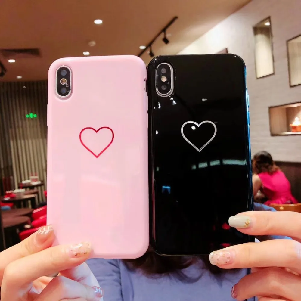 

Glossy Love Heart Cases for iphone 6 6s plus 7Plus 8Plus Soft Silicon Cute Cover Case for iphone 7 8 Plus iphone X 10 Cases pink