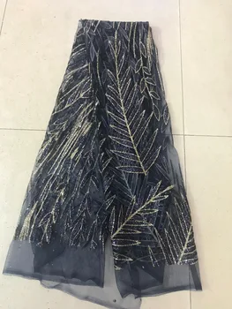 

5 yards high quality french net lace fabric with glued glitter New arrival sequins lace african tulle lace fabric