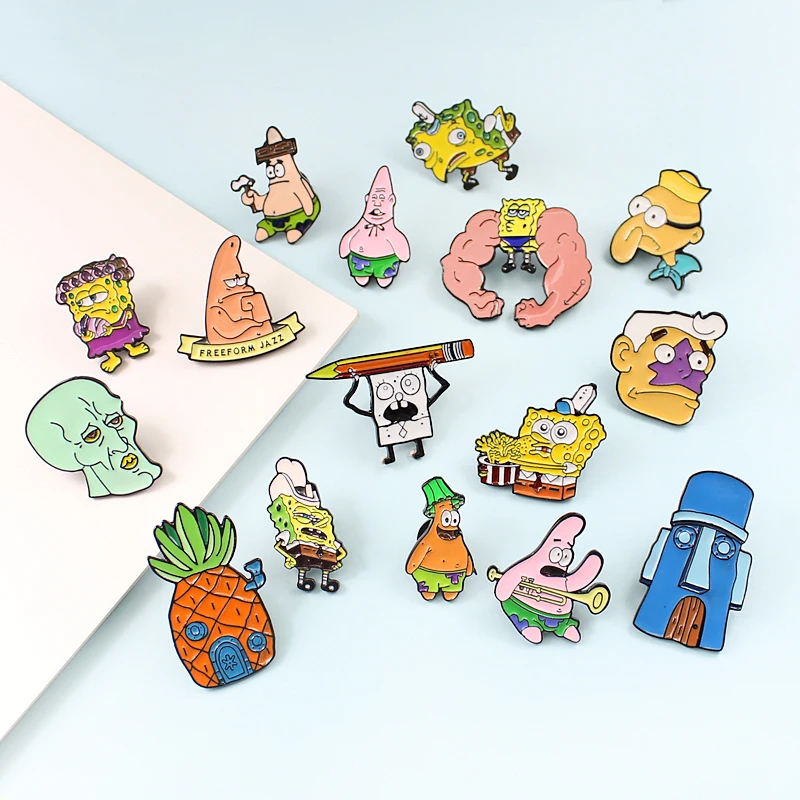 Симпатичные аниме, Губка Боб и Патрик звезда различные преувеличенные стиль серии брошь сквидворд дом в форме ананаса металлический значок