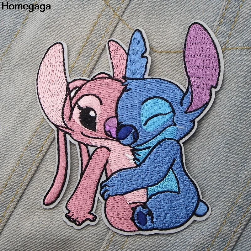 

10pcs/lot Homegaga Lilo stitch couple Embroidered Iron On Patches Badges Patchwork Sewing Applique Backpack Badges sticker D1994